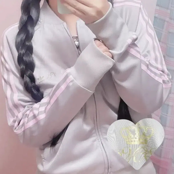 [BUNJANG] Adidas Missy Elliott Strawberry Milk Three-Stripe Track Jacket / 대장 아디다스 미시엘리엇 그레이핑크 딸기우유 져지