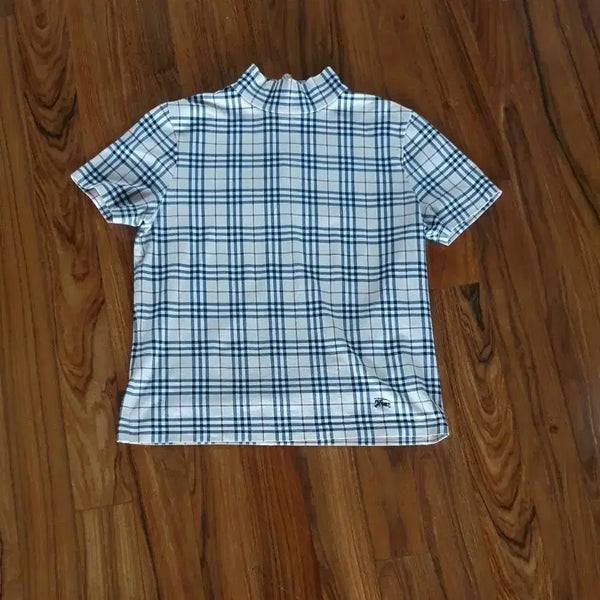 [BUNJANG] Burberry Check Pattern High Neck Short Sleeve Shirt / 버버리티셔츠(정품)