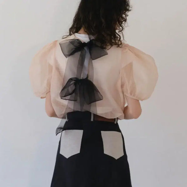 [BUNJANG] The Ashlynn Ribbon Sheer Blouse / 더애쉴린 리본 쉬어 블라우스