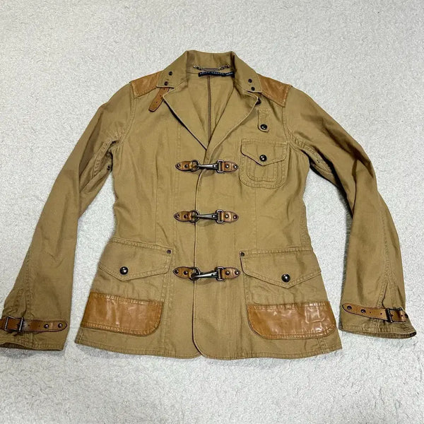 [BUNJANG] Polo Ralph Lauren Leather Patch Fireman Hunting Jacket Women's Size 2 / 폴로 랄프로렌 가죽 패치 파이어맨 헌팅 자켓 여성 2