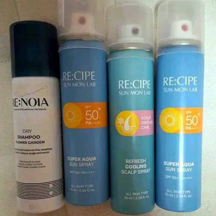 [BUNJANG] Recipe Sun Spray 3 Types + Dry Shampoo Bundle Set / 레시피 선스프레이 3종 + 드라이 샴푸 일괄