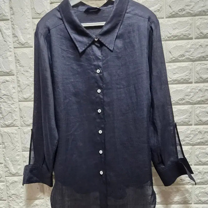 [BUNJANG] BAZZAR 100% Linen Navy Shirt / 고퀄 BAZZAR 린넨100 네이비셔츠