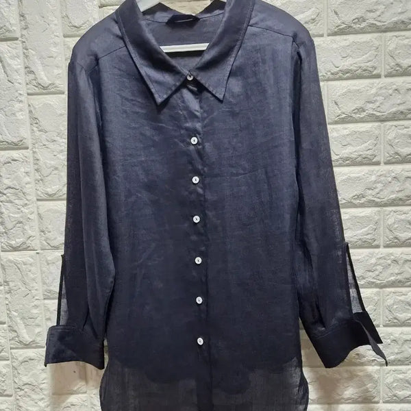 [BUNJANG] BAZZAR 100% Linen Navy Shirt / 고퀄 BAZZAR 린넨100 네이비셔츠