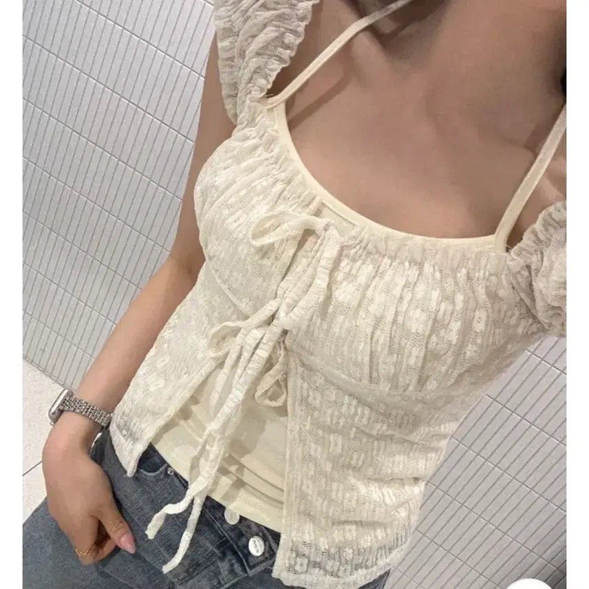 [BUNJANG] Cream Lace Blouse / 레이스 블라우스 새상품 (크림)