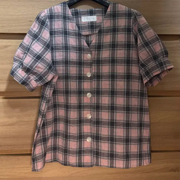 [BUNJANG] Linen Cotton Blend Short Sleeve Blouse (Size 55-66) / 린넨 면 혼방 반팔 블라우스(55-66반)