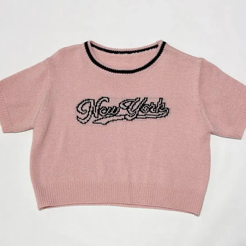 [BUNJANG] WEGO Pink Cropped Short Sleeve Knit / 위고 WEGO 핑크 크롭 반팔 니트 새상품