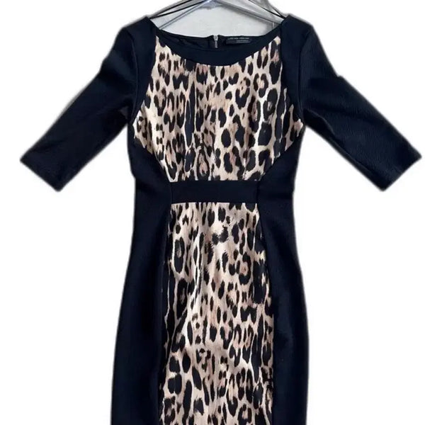 [BUNJANG] ZARA Leopard Colorblock Dress / ZARA 레오파드 배색 원피스 M / 섹시 글램핏