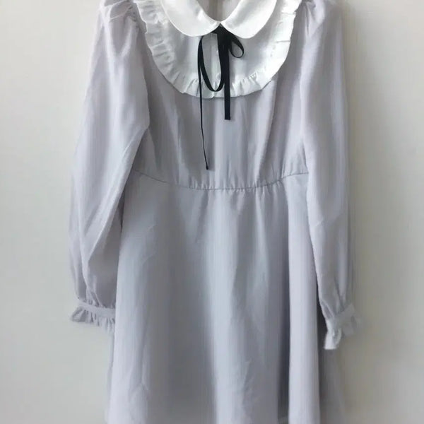 [BUNJANG] Honey Cinnamon Grey White Frill Ribbon Vintage Dress / (미시착) 허니시나몬 그레이 블랙리본 화이트 프릴 빈티지 원피스 판매해요