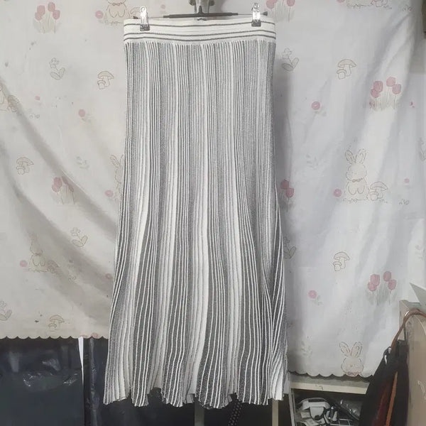 [BUNJANG] Bernice Knit Pleated Skirt Silver / 베르니스     니트  주름 치마