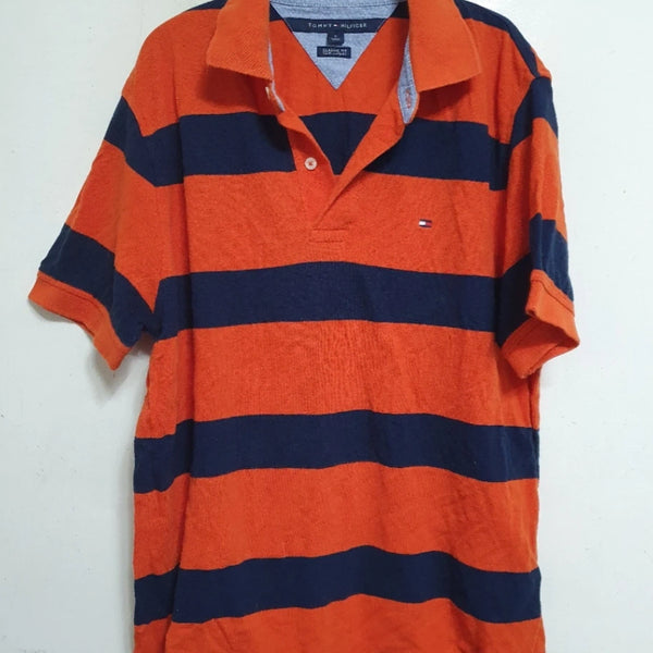 [BUNJANG] Tommy Hilfiger Orange Navy Stripe Polo Shirt M / 타미힐피거 오렌지 네이비 스트라이프 카라티 M