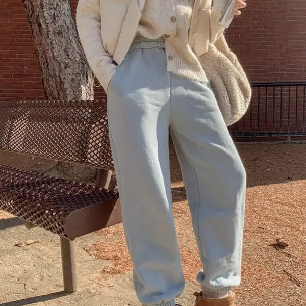 [BUNJANG] Fleece Lined High-Waist Jogger Pants / 기모 밴딩 조거팬츠