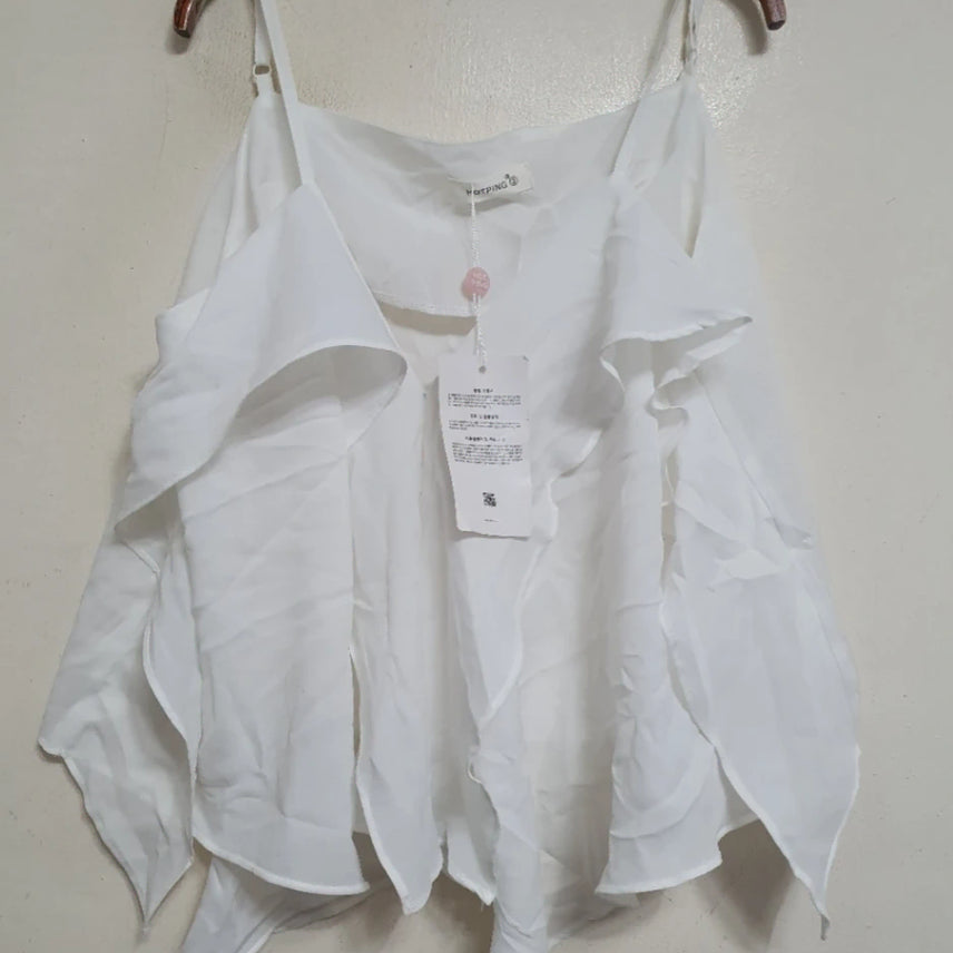 [BUNJANG] Hotping White Frill Cami Blouse / 새상품)핫핑 화이트 프릴 끈나시 블라우스