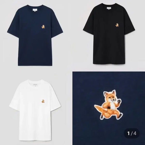 [BUNJANG] Maison Kitsuné Fox Patch Short Sleeve T-Shirt / 오늘만특가)무료배송)메종 칠랙스(달리는) 폭스 패치 반팔 티셔츠