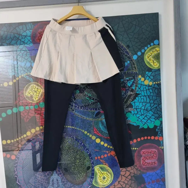 [BUNJANG] Pleated Skirt Leggings (Beige/Black) - Spring/Autumn Wear / 플리츠치마레깅스 봄 가을 66
