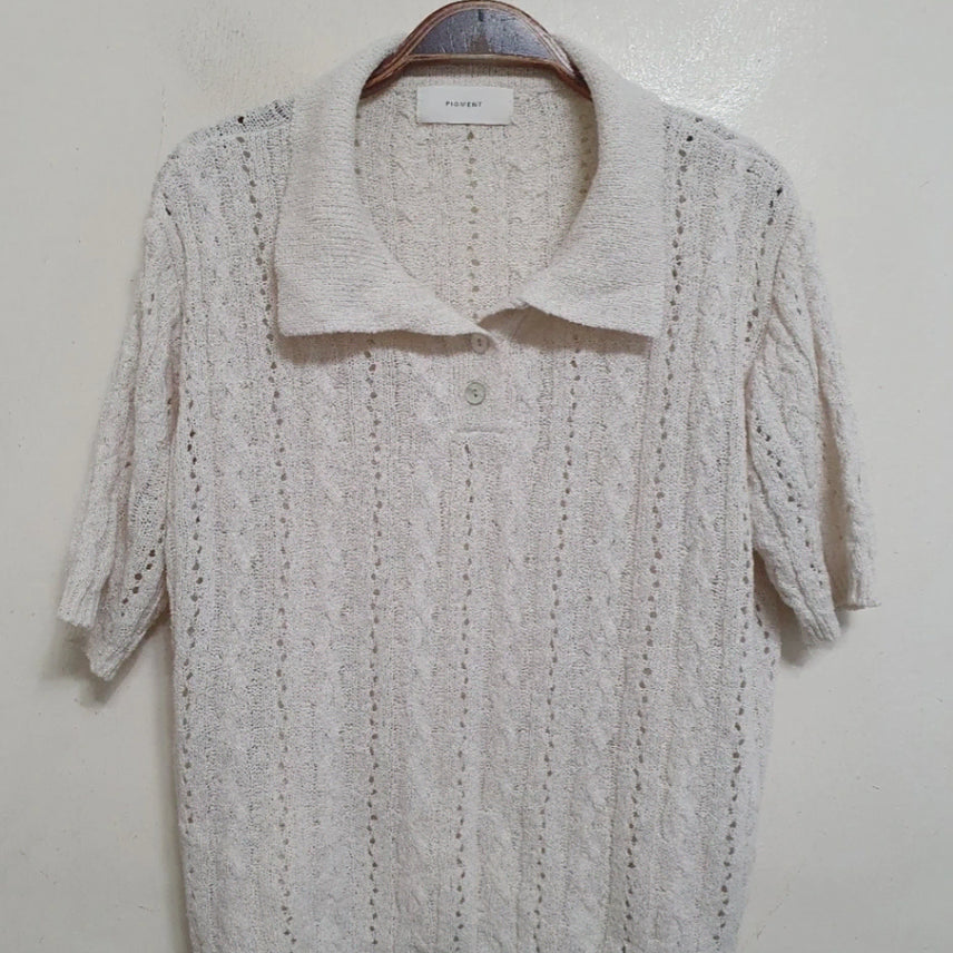 [BUNJANG] Pigment Ivory Knit Short Sleeve / 피그먼트 아이보리 니트 반팔