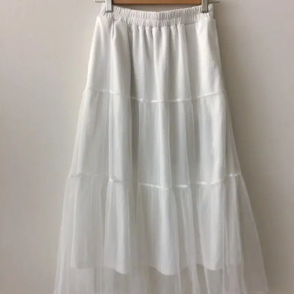 [BUNJANG] Vintage White Chiffon Layered Pocket Midi Skirt / 빈티지 화이트 포켓 샤 스커트 쉬폰 레이어드 스커트 판매해요!