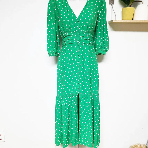 [BUNJANG] Zara Polka Dot Long Dress Green S / 자라 시원찰랑 도트 롱원피스 55 그린 S