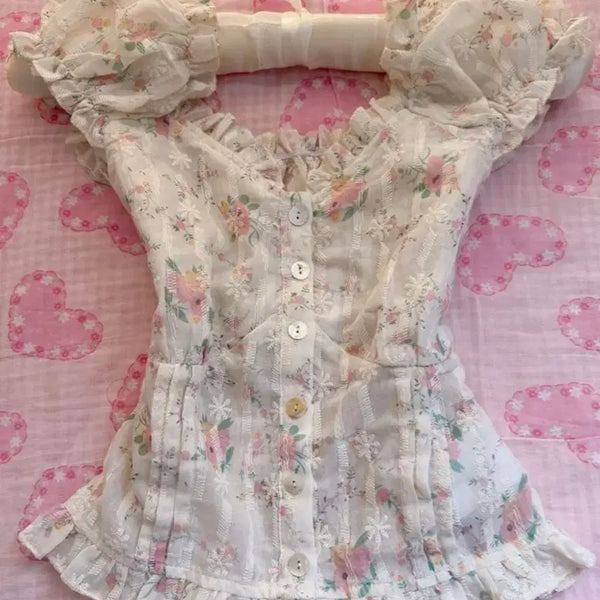 [BUNJANG] Japanese Vintage Balletcore Hime Gyaru Lovely Blouse / 일본빈티지 발레코어 히메갸루 러블리 블라우스
