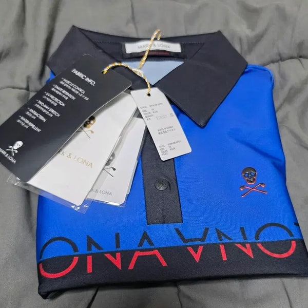 [BUNJANG] Mark &ロナ Long Sleeve Polo Shirt Blue/Black / 마크앤로나 골프웨어 긴팔 카라티 블루/블랙