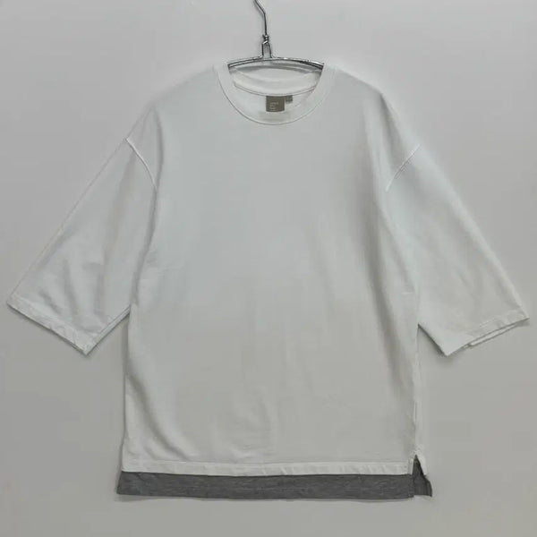 [BUNJANG] SPAO 7-Sleeve Layered T-Shirt White Gray / SPAO 스파오 7부 레이어드 반팔티 화이트 그레이