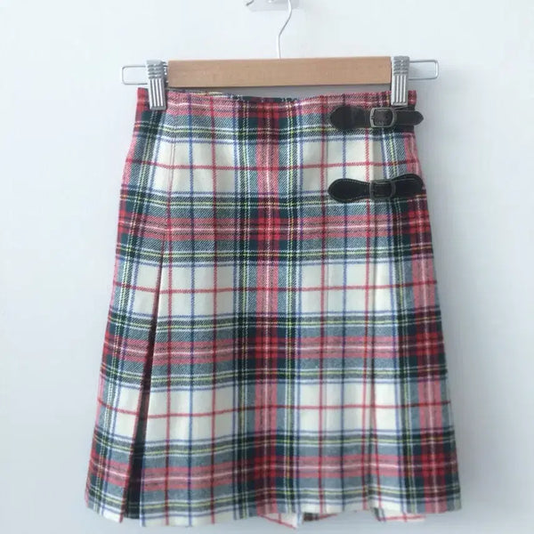 [BUNJANG] Vintage Polo Ralph Lauren Buckle Plaid Skirt / 빈티지 폴로 랄프로렌 크리스마스 버클 벨트 세미 플레어 스커트