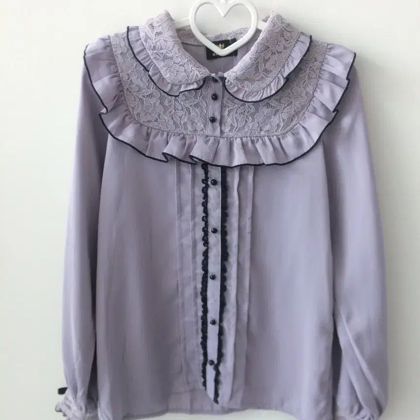 [BUNJANG] Rojita Mute Violet Black Lace Blouse / (미시착) 빈티지 로지타 ROJITA 뮤트 바이올렛 블랙 레이스 블라우스