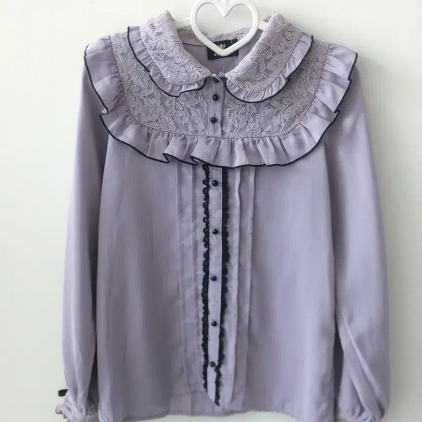 [BUNJANG] Rojita Mute Violet Black Lace Blouse / (미시착) 빈티지 로지타 ROJITA 뮤트 바이올렛 블랙 레이스 블라우스