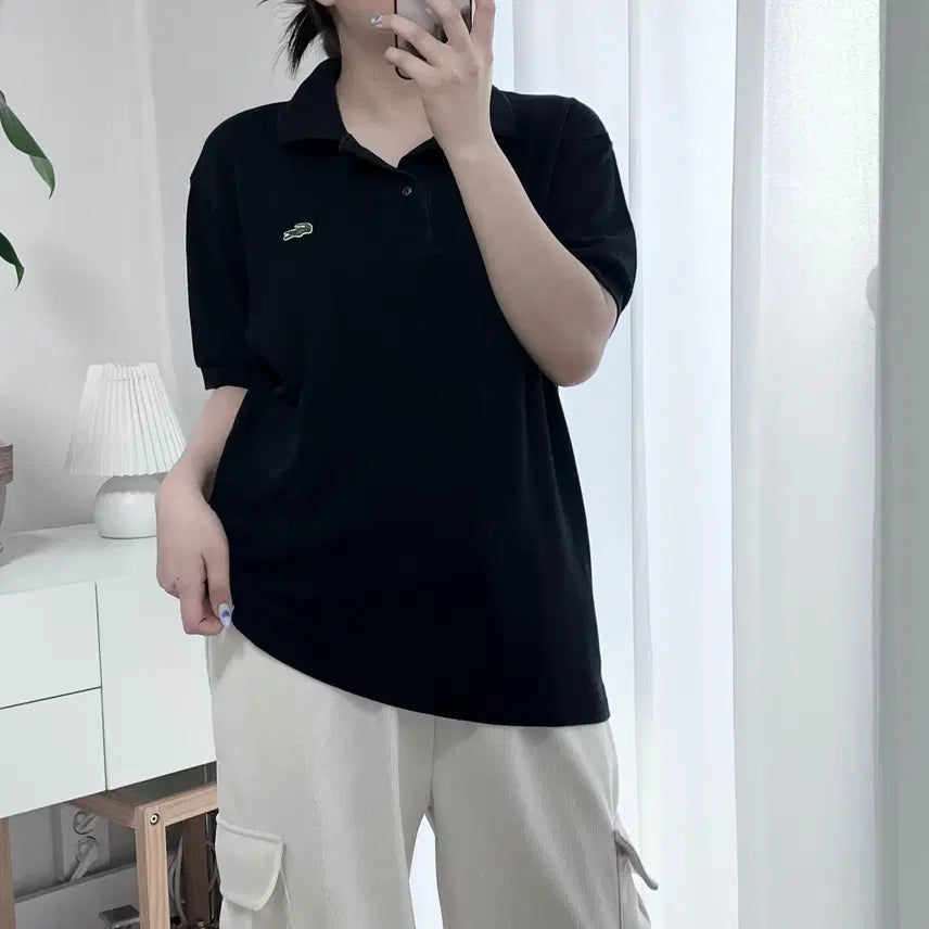 [BUNJANG] Lacoste Black Short Sleeve Polo Shirt - Size 110 / 라코스테 블랙 반팔카라티 [ 110 ]