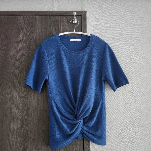 [BUNJANG] Poker Face Twisted Short Sleeve Knit T-Shirt / 포커페이스 트위스트 반팔 니트  55~66