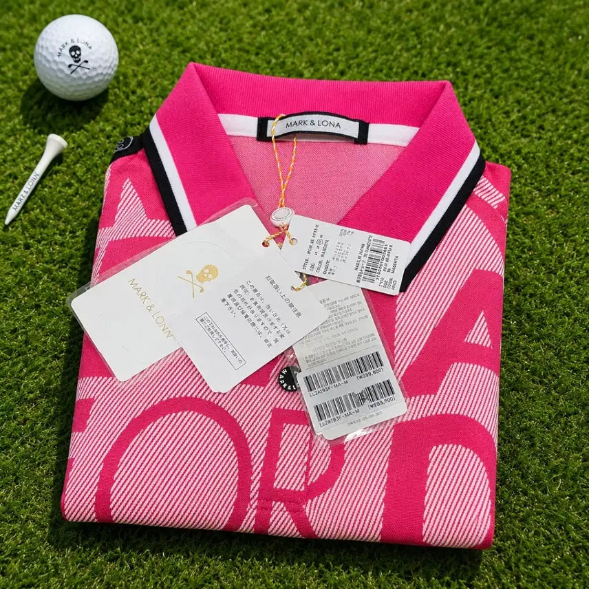 [BUNJANG] Mark &ロナ Pink Logo Short-Sleeve Polo Shirt / 마크앤로나 핑크 로고 반팔 카라티