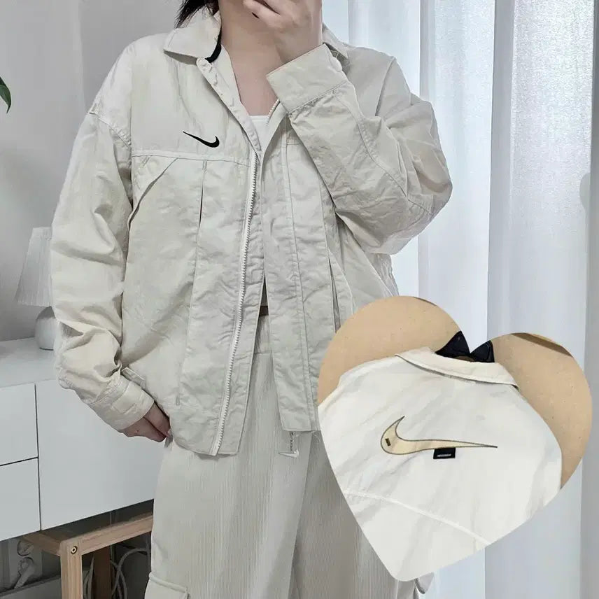 [BUNJANG] Nike Big Swoosh Woven Windbreaker Ivory XS / 나이키 아이보리 빅스우시 우븐 바람막이 [ XS ]