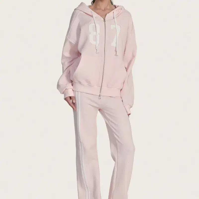 [BUNJANG] Clishire 87 Waffle Hooded Zip-Up Pink / 클리시어 87 후드집업 핑크 87 Waffle hooded zip-up