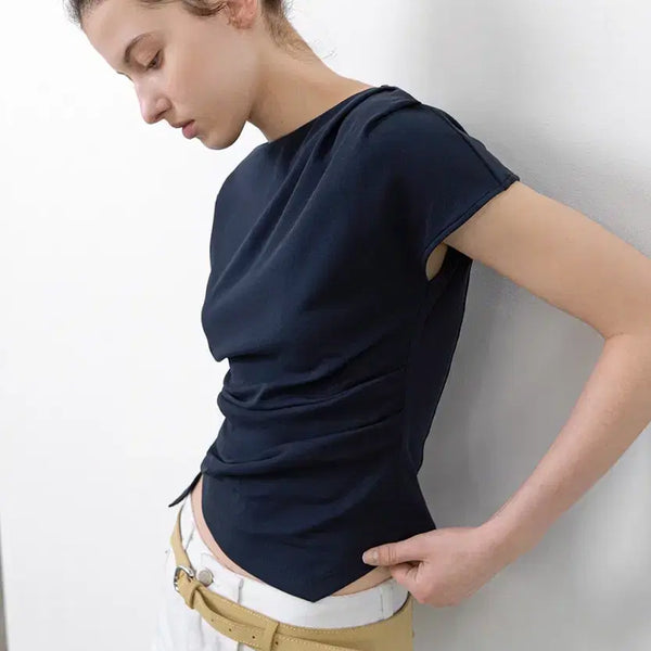 [BUNJANG] Atelier Nine LOND WAIST TUCK BLOUSE NAVY / [새상품] 아틀리에나인 LOND WAIST TUCK BLOUSE NAVY