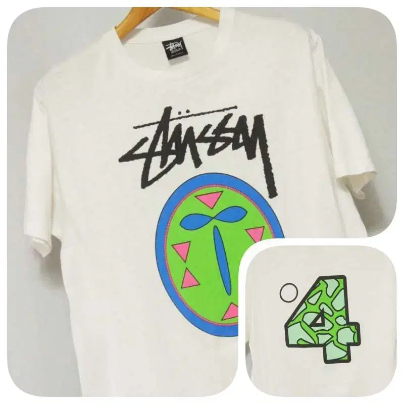 [BUNJANG] Stussy White Big Logo Round T-Shirt / 스투시 화이트 빅로고 반팔 라운드 티셔츠 남성95