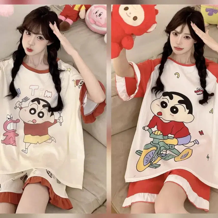 [BUNJANG] Crayon Shin-chan Summer Pajama Set (Short Sleeve + Shorts) / 짱구 여름 잠옷세트 (반팔+반바지)