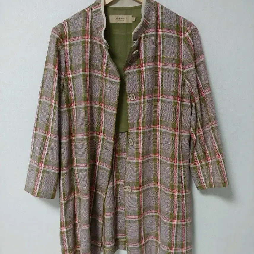 [BUNJANG] Olivia Hassler Women's Linen Blend Check Jacket / 올리비아하슬러 여성 체크 린넨 혼방 자켓 (XL / 88)