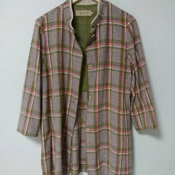 [BUNJANG] Olivia Hassler Women's Linen Blend Check Jacket / 올리비아하슬러 여성 체크 린넨 혼방 자켓 (XL / 88)