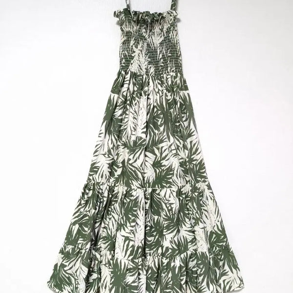 [BUNJANG] Olive Leaf Pattern Bustier Long Dress / (수입새제품)올리브 나뭇잎 패턴 뷔스티에 롱 원피스