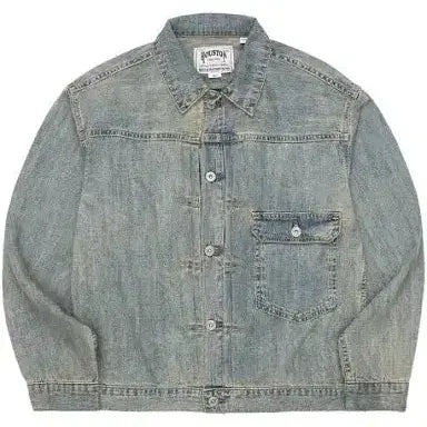 [BUNJANG] Houston Japan US Cotton Denim Shirt Jacket Bleach / 휴스턴 재팬 US 코튼 데님 셔츠 자켓 블리치 51498BH