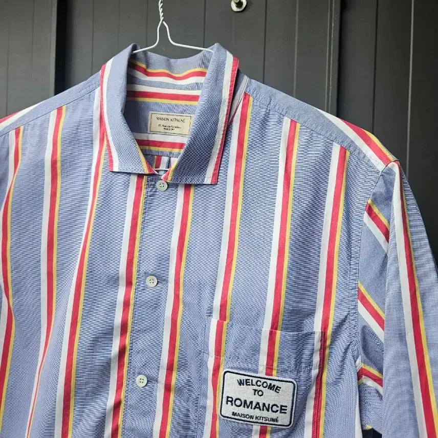 [BUNJANG] Maison Kitsuné Logo Stripe Short Sleeve Shirt / 100 메종키츠네 국내매장판 로고 스트라이프 반팔셔츠