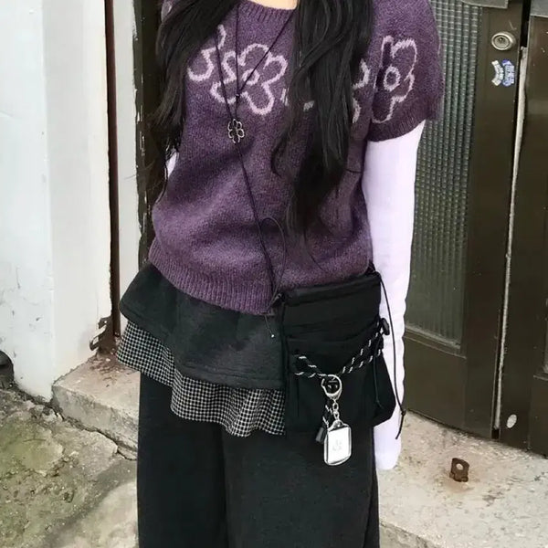 [BUNJANG] Avely Daisy Petal Knit Purple / [에이블리] 데이지 페탈 니트 퍼플