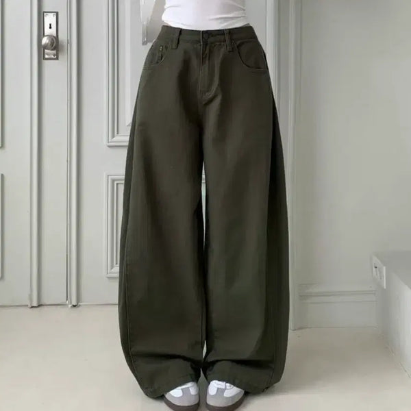 [BUNJANG] Jasminebell Side Pintuck Balloon Fit Wide Pants Khaki S / 자스민벨 사이드 핀턱 벌룬핏 바지 와이드 팬츠 카키 S