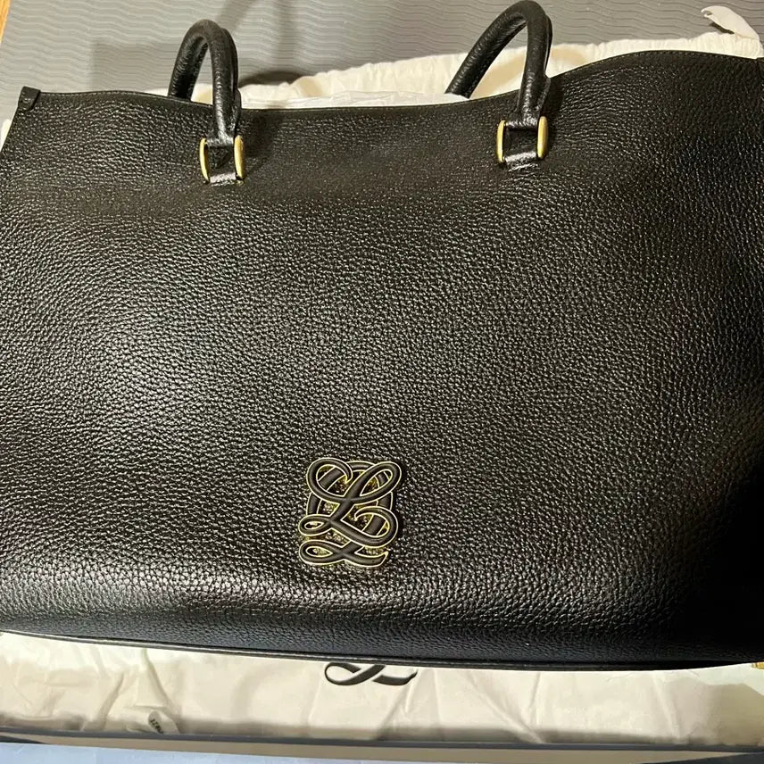 [BUNJANG] Louis Quatorze Natural Cowhide Leather Tote Bag Black with Pouch / 루이까또즈 천연 소가죽 토트백 블랙 새상품 쇼핑백 파우치 포함