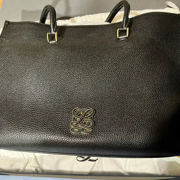 [BUNJANG] Louis Quatorze Natural Cowhide Leather Tote Bag Black with Pouch / 루이까또즈 천연 소가죽 토트백 블랙 새상품 쇼핑백 파우치 포함