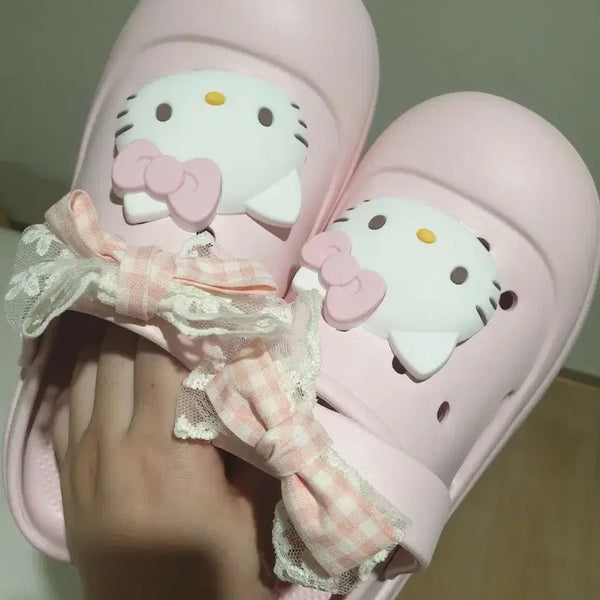 [BUNJANG] Hello Kitty Pink Ribbon Platform Sandals Slippers / 헬로키티 핑크 리본 통굽 샌들 슬리퍼