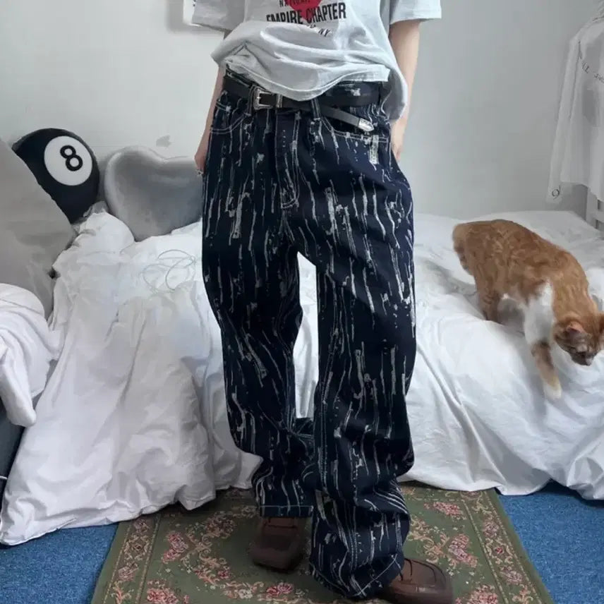 [BUNJANG] Unworn Damaged Punching Denim Wide Pants Blue / [미착용/새제품] 데미지 펀칭 데님 와이드 팬츠 블루