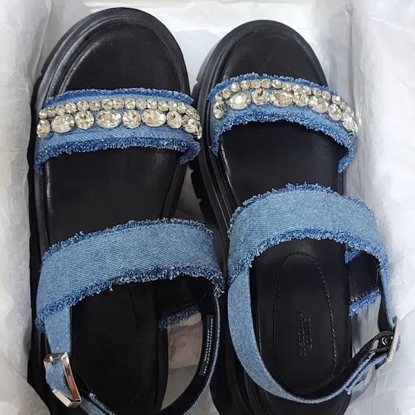 [BUNJANG] SUECOMMA BONNIE Denim Cubic Sandals (250) / 슈콤마보니 데님 큐빅샌들 250