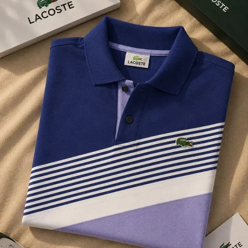 [BUNJANG] Lacoste Colorblock Short Sleeve Polo Shirt / 라코스테 반팔 카라티 네이비/퍼플/화이트