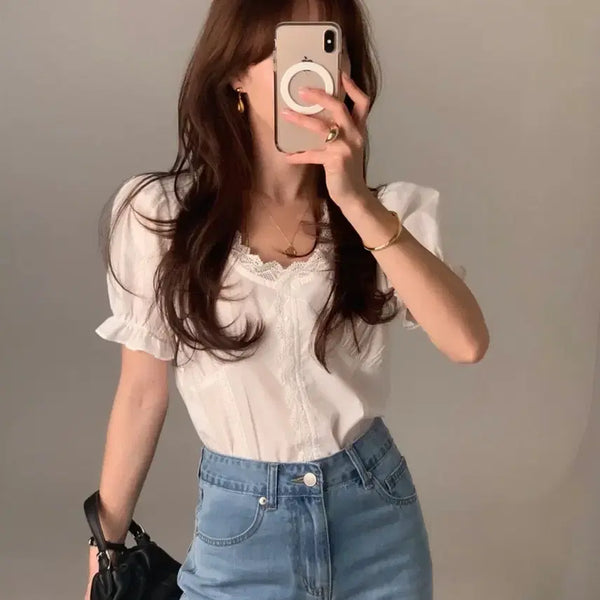 [BUNJANG] MyDear Ari Lace Neckline Puff Blouse / 마이디르 아리 레이스 넥라인 퍼프 블라우스