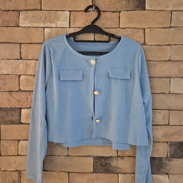 [BUNJANG] Sky Blue Ribbed Knit Cardigan Set / 하늘색 골지 니트 (새상품)
